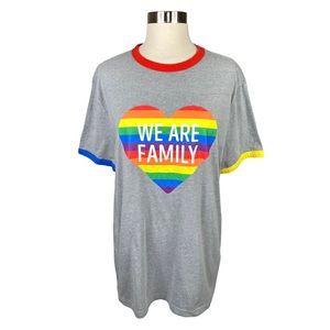 We Are Family Rainbow Ringer Tee - Size Large
